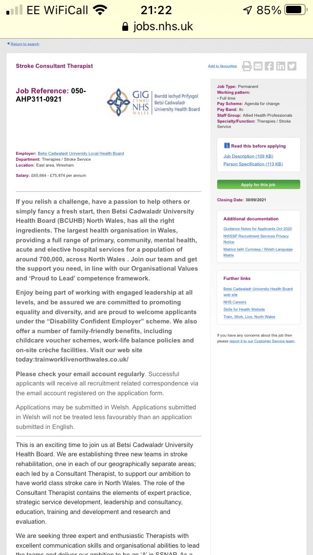 3 x 8C Stroke Consultant Therapist posts…. Live now on NHS jobs …how many reasons do you need to join us in North Wales? <a href="/GarethE79654786/">Gareth Evans</a> <a href="/STPhysio1/">Stuart Tunnicliffe</a> <a href="/RachelWylie17/">Rachel Wylie</a> <a href="/KateHW68/">Kate Harrod-Wild RD</a> <a href="/JudithRees10/">Judith Rees</a> <a href="/StrokeWales/">Stroke Assoc Wales</a> <a href="/nhswalescareers/">NHS Wales Careers</a>