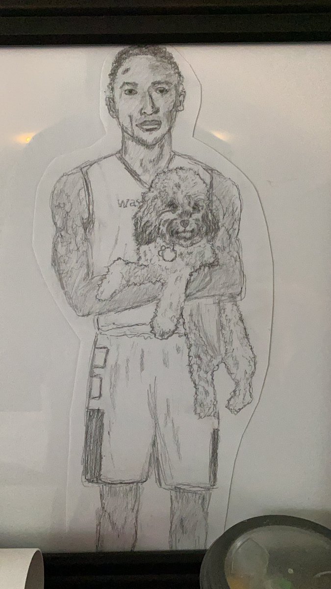 ansood2's tweet photo. @WashWizards @mq_nba Here’s a drawing of Beal holding our dog https://t.co/XOwONJkobr