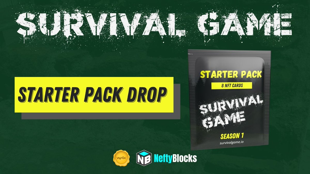 SURVIVAL GAME - SPECIAL DROP

Join now to play before the end of the Season 1

Starter Pack - 8 cards

neftyblocks.com/c/survivalgame…

You will be able to complete a couple of missions – When each activity is completed, you will get more NFTs that you can use in future missions.

#WAX