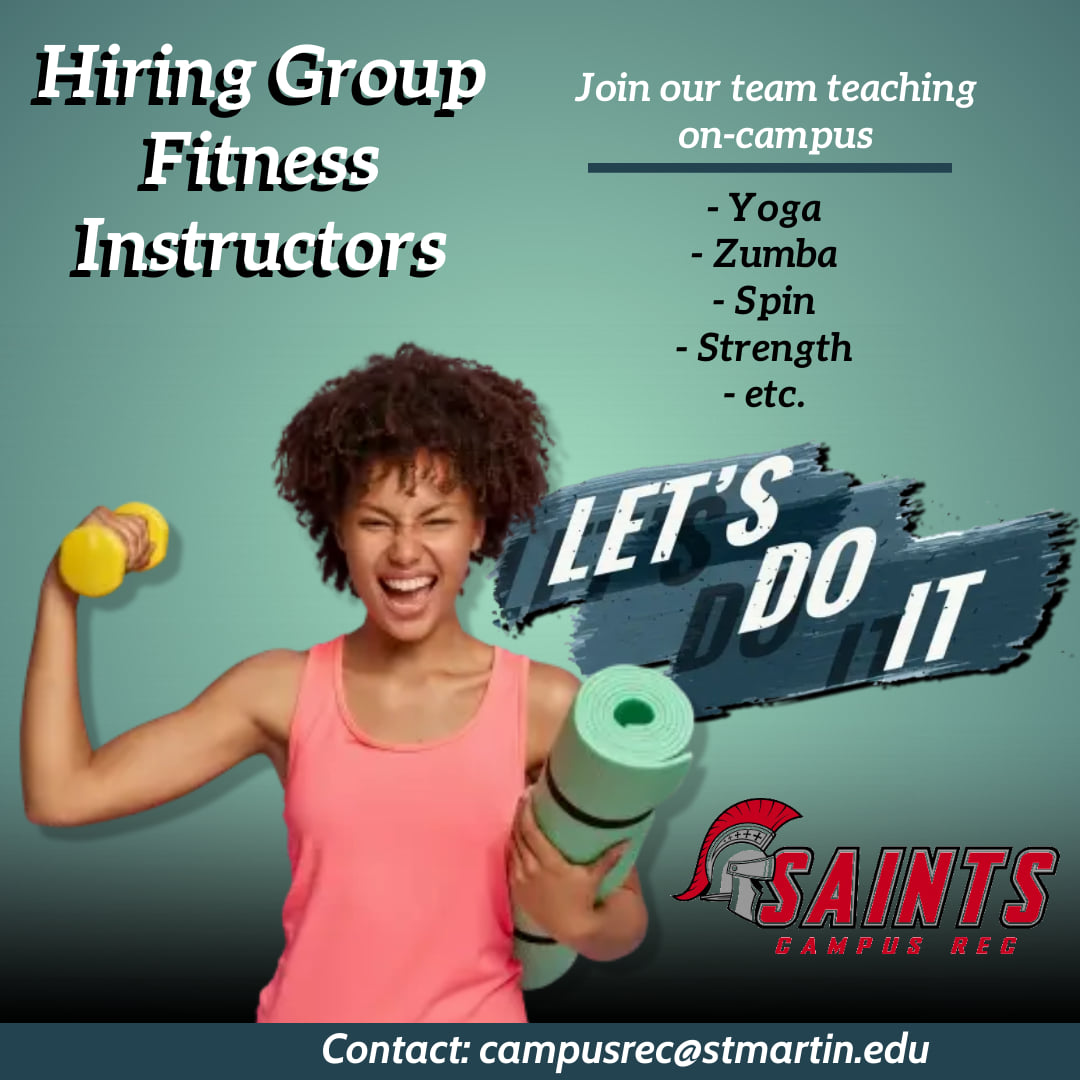 Do you have a passion for fitness? Do you love to teach? Campus Rec is looking for you! We're looking to hire for our group fitness program. If you've got a certification and want to work on campus please come talk to use in the REC. We'd love to add your skills to the mix.