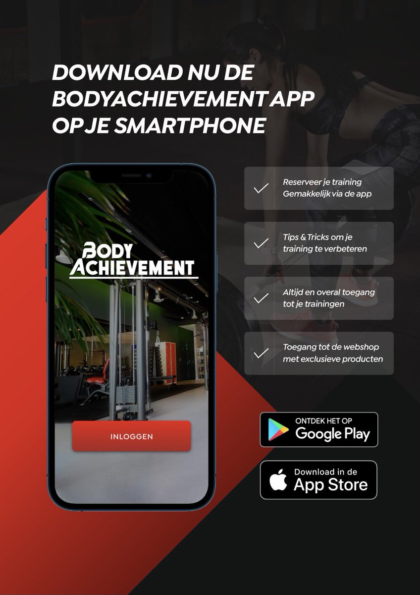 BodyAchievement's tweet photo. Wist je al dat wij over zijn gegaan naar een app? Je kan vanaf nu al je trainingen reserveren via onze bodyachievent app. Onze app is te vinden in de app store. https://t.co/UQhw6IPKYP