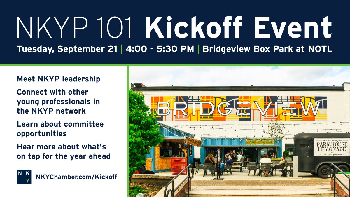 Are you a young professional looking for a way to get involved in the community and expand your network? Mark your calendar for the <a href="/NKYoungPros/">NKYP</a> 101 Kick Off Event!

It’s a great way to connect with the young business community and learn more about NKYP 🍻