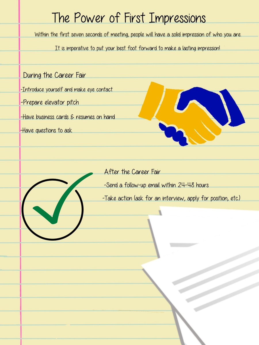 Day 3! Of the Chi Psi declassified survival guide: Career Fair edition 📓

Today’s topic: The Power of First Impressions
Preparation is key! Have everything you need including confidence. Good luck! 🤝