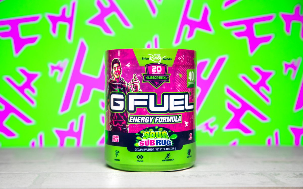 💚 "𝗟𝗜𝗞𝗘 + 𝗥𝗧 + 𝗖𝗢𝗠𝗠𝗘𝗡𝗧 #FaZeUp" to win a SUPER-LIMITED, 20 MILLION SUB-EDITION, <a href="/FaZeRug/">Rug</a>-inspired "SOUR SUB RUG" #GFUEL TUB!!! Picking 2 winners this weekend to celebrate RUG hitting 20 MILLION SUBS!!! 🎉 

🛍️ 𝗚𝗘𝗧 𝗬𝗢𝗨𝗥𝗦: GFUEL.ly/sour-sub-rug