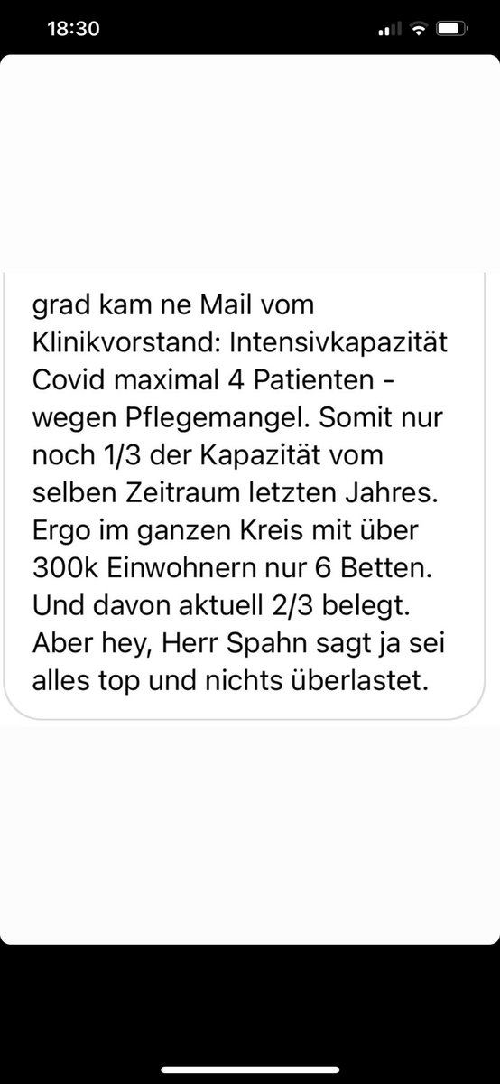 Ganz aktuell aus einem Deutschen Krankenhaus: Wer immer noch mit dem Schwachsinn „die Intensivstationen sind und waren nie überlastet“ oder gar diesem idiotischen „Divigate“ kommt der soll wirklich ein Praktikum auf einer Intensivstation machen!