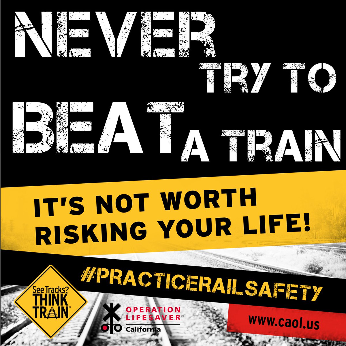 GoNCTD's tweet photo. It's a top rating we'd rather not have. Let's move California to the bottom of the list for rail crossing fatalities in the U.S. Tracks are ONLY for trains. #CAOperationLifesaver #RailSafety #STOPTrainTragedies https://t.co/n0TF9jDxCL