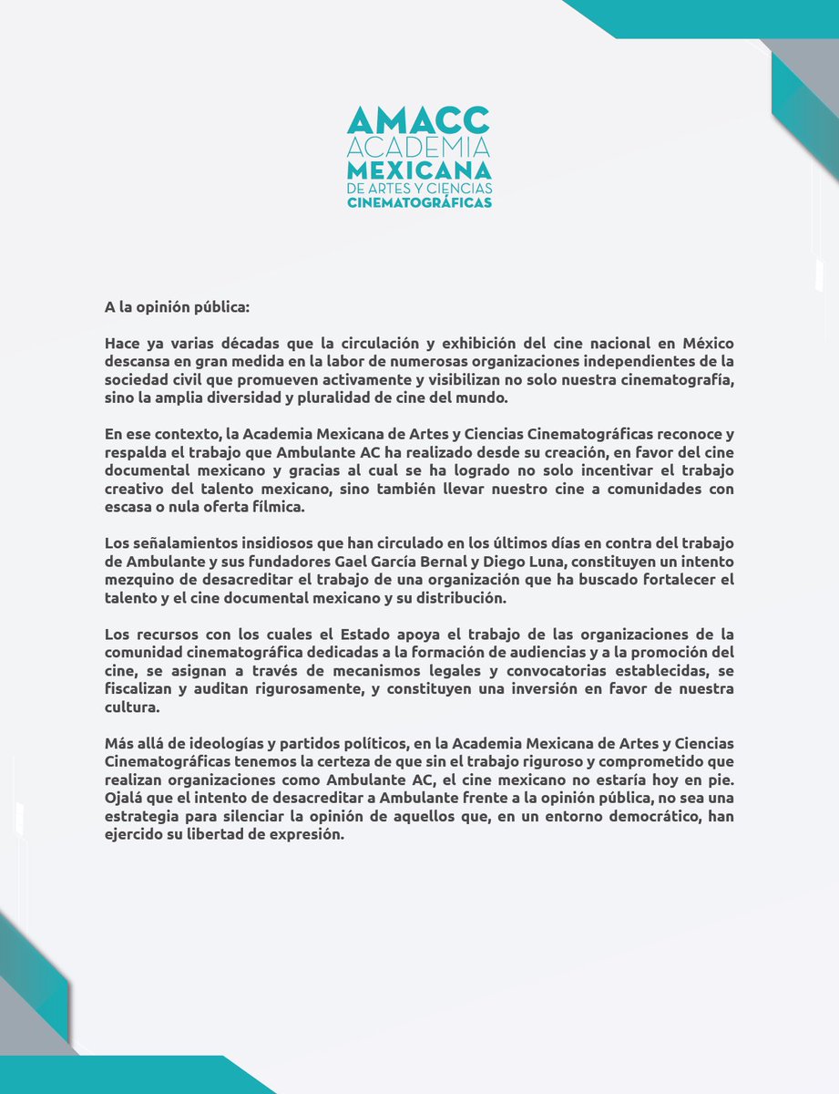 AcademiaCineMx's tweet image. La AMACC respalda y reconoce el trabajo de @Ambulante.