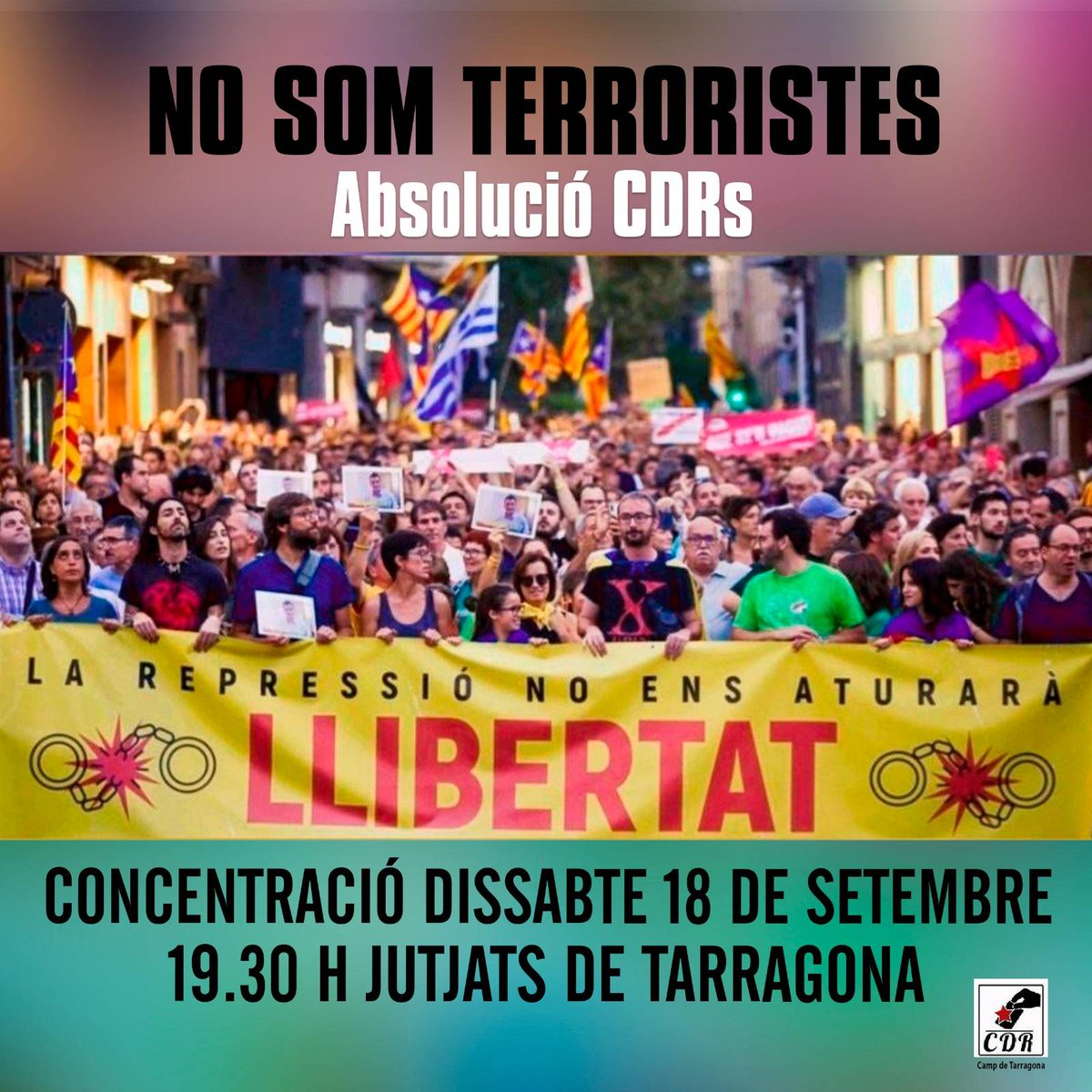 Cal deixar de defensar-nos i passar a l'atac; cal prendre la iniciativa, cal sortir al carrer.

🔴Demà dissabte tots als Jutjats de Tarragona! 🔴

Ahir, avui i demà #SempreAmbVosaltres
<a href="/Detingudes23S/">Detingudes23S</a>