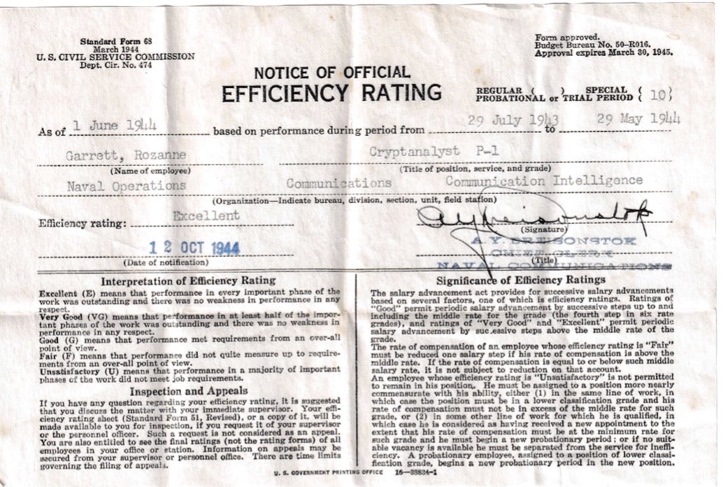 danepps's tweet image. To her grave, my grandmother always insisted she was just a government secretary during WWII but her children always suspected she was one of the “Code Girls.”
After her death, we found this in her papers.