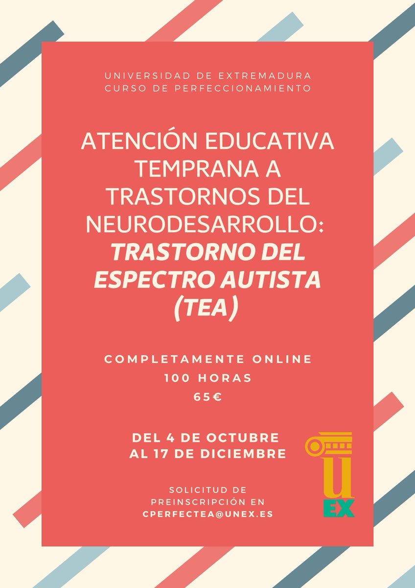 ⚠️¡Aún tenemos plazas!⚠️
Ampliamos unos días la preinscripción. Aprovecha e inscríbete para esta edición en: goo.gl/wRNiI9
Cualquier duda a: cperfectea@unex.es
Más info: cutt.ly/CWTNXqJ 
¡Comenzamos el 4 de octubre! 🚀