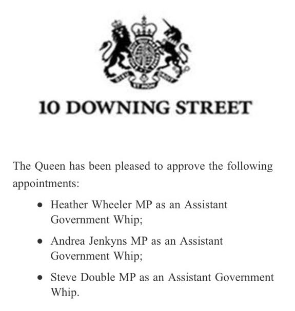 PARLYapp's tweet photo. More appointments: @HeatherWheeler @andreajenkyns and @stevedouble appointed to the whips office https://t.co/rBJQM6x8LH