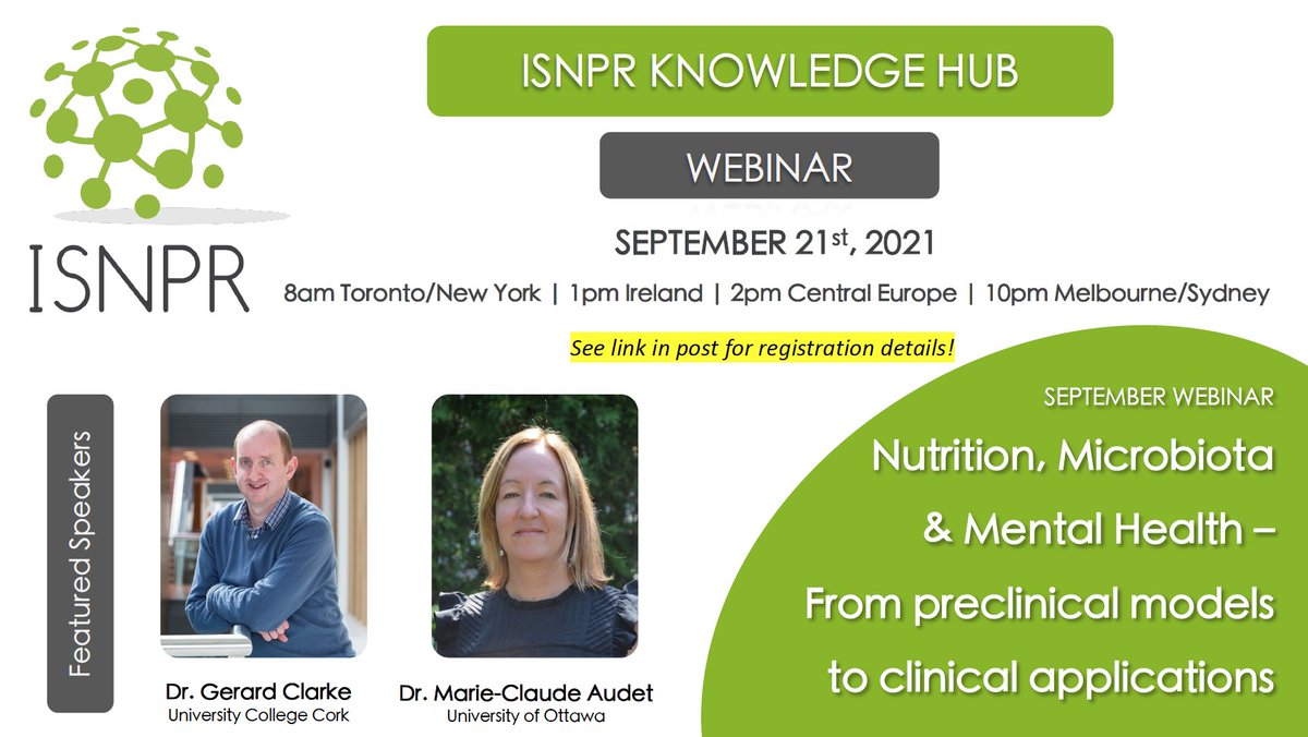 Don't forget! Our first #webinar in our new series as part of ISNPR's #KnowledgeHub is this coming Tuesday, September 21st! Registration is FREE and open to everyone at the following link: loom.ly/eQgX6Ic See below for more details! #NutritionalPsychiatry