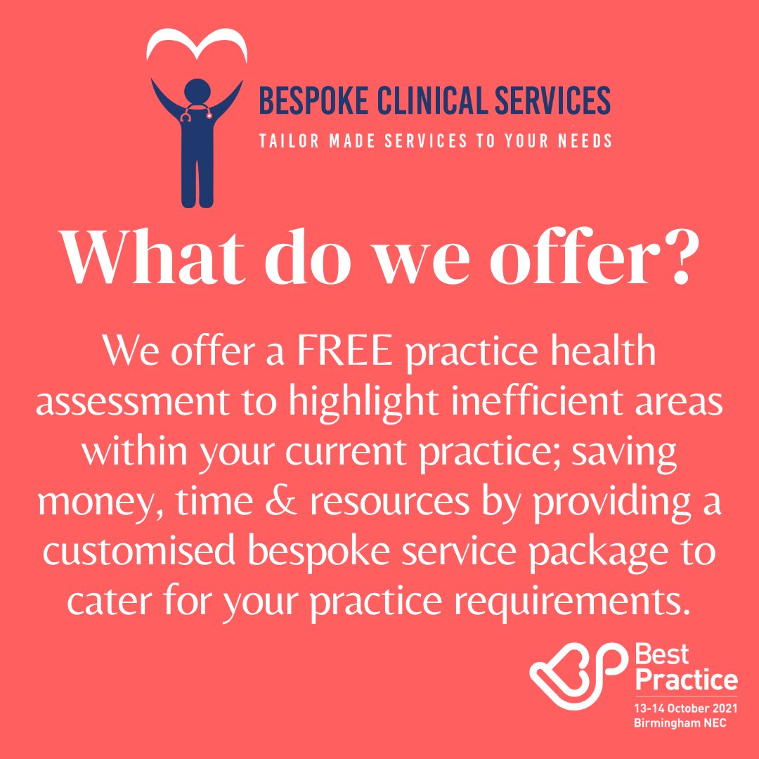 BespokeClinical's tweet image. Unsure on how we can help support or meet your #primarycare requirements?

Our FREE Practice Health Assessment allows us to understand your primary care requirements, reviewing current processes, highlighting areas of inefficiency within current practice!

#efficientworking #NHS