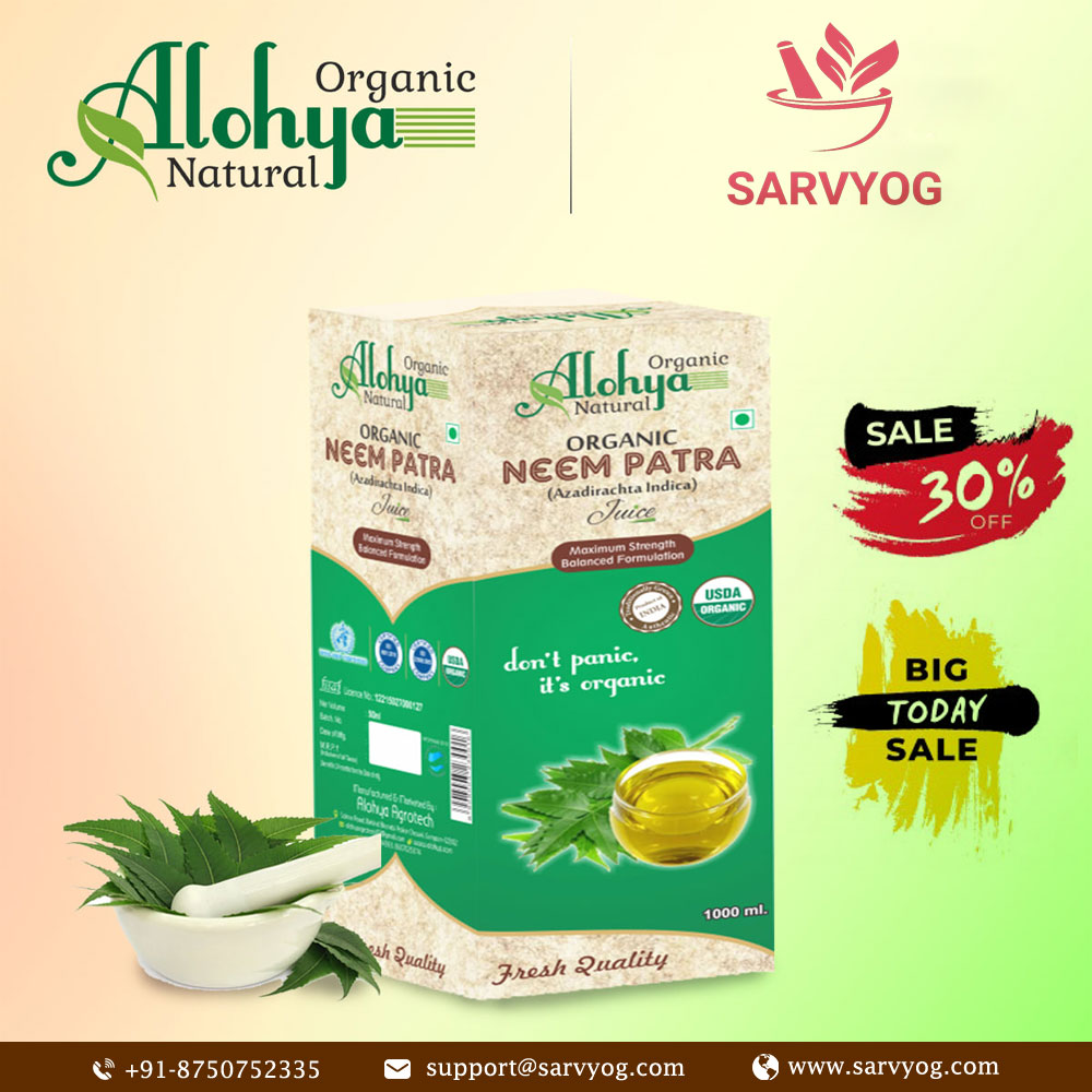 Buy Organic Neem Patra Juice Online at best price from sarvyog.com
Alohya Organic Neem Patra Juice has several health benefits.Neem is beneficial for the body, skin and hair. Drinking neem juice daily controls the sugar level in the body.