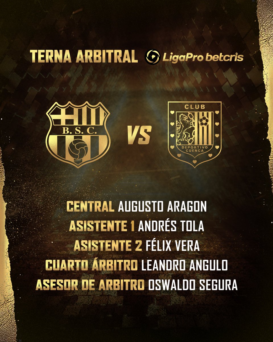 BarcelonaSC's tweet image. Terna arbitral de #BSCvsDCuenca 👨‍⚖️🏳️

#LigaProBetcris #VamosÍdolo 🟡⚫️