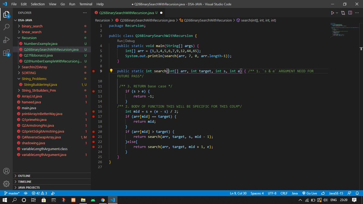 #120DaysOfCode
Today, I have learned `Recursion` concept &
coded💥`BINARY SEARCH using Recursion`💥
Enjoyed and Learned Lots from it. 
Happy Coding!
#binarysearch #RecursionCS