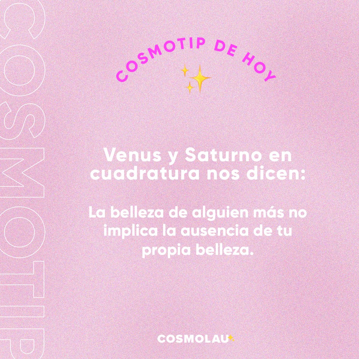 Venus, el planeta de la autoestima, está en un ángulo tenso con Saturno, el planeta que quiere que nos ajustemos a la realidad. Aprovecha este fin de semana para aceptarte como eres aquí y ahora, reconocer tu grandeza y, ¿por qué no?, enamorarte de ti. 💘
#CosmoTip #CosmoLau