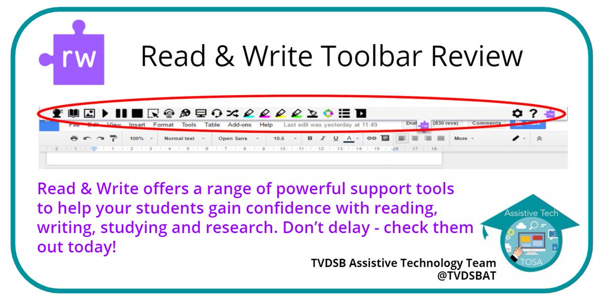 TVDSBAT's tweet image. Have you opened your Purple Puzzle Piece? Read&amp;amp;Write by @texthelp is such a powerful tool. September is a great time to review the toolbar with your students. #GoodForAllTech @SpecialEd_TVDSB