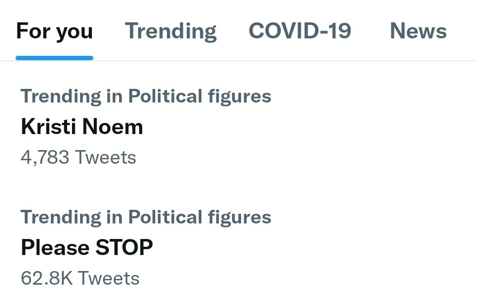 Consecutive trending topics: Kristi Noem and Please STOP