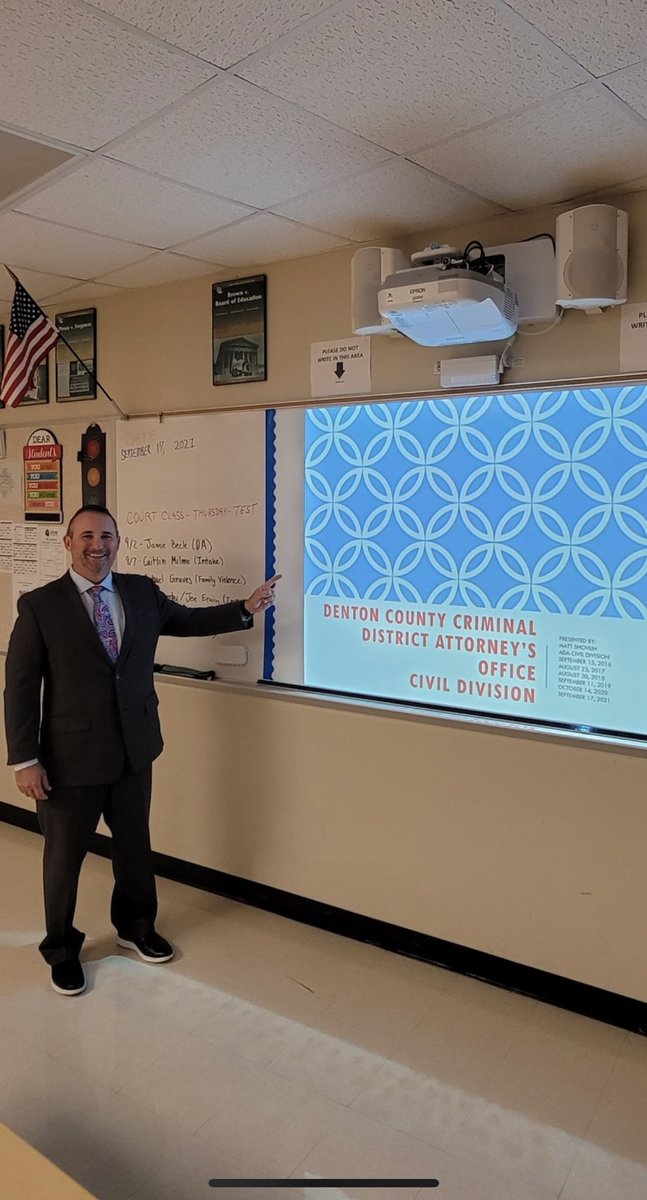 ADA Matthew Shovlin spoke to a high school law class today about the Denton County DA’s Office. This same class will be interning with our office very soon. We are excited to host them!