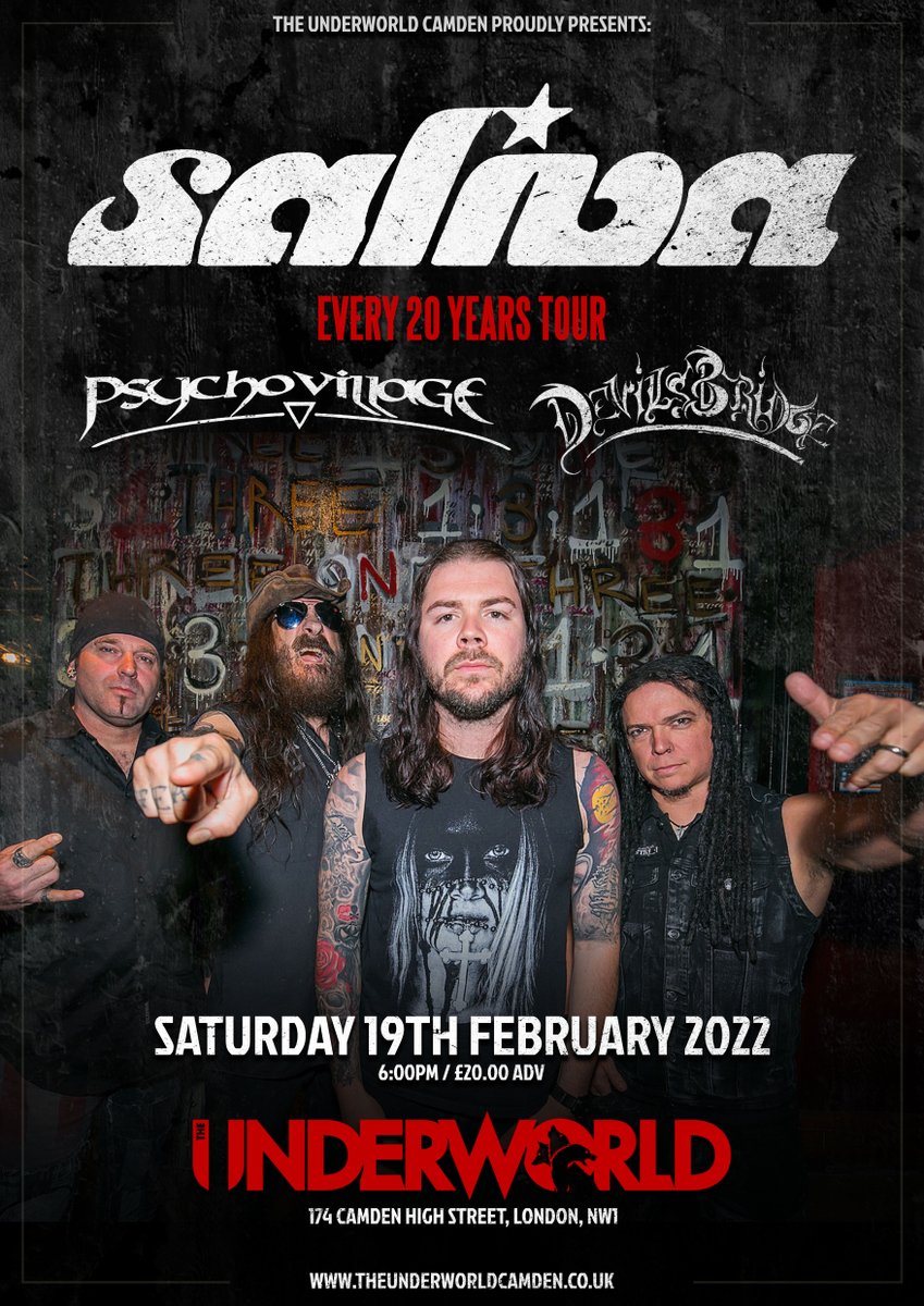 TheUnderworld's tweet image. On Sale NOW! 🔥 Once every 20 years... @Saliva return to London! Catch them live at @TheUnderworld on Saturday 19th February 2022 with support from @_PsychoVillage and #DevilsBridge.

Tickets 🎟 bit.ly/3Akn9TD

Watch 🎥 youtu.be/YfjTZLxekig