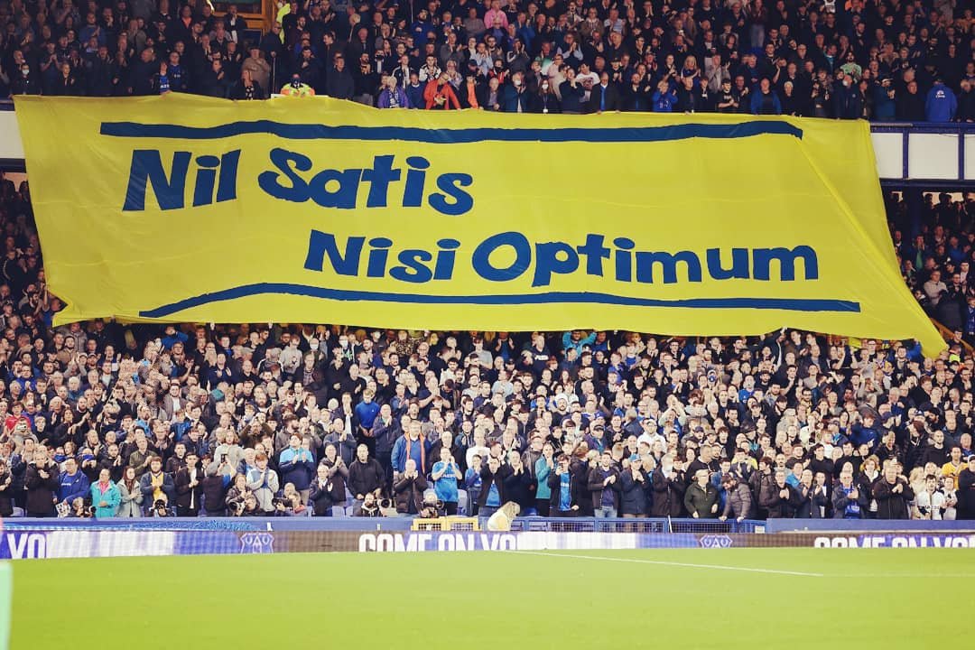 Our new 70s inspired banner, on display in the Gwladys St before Monday night's match. #EVERTON #UTFT #1970s