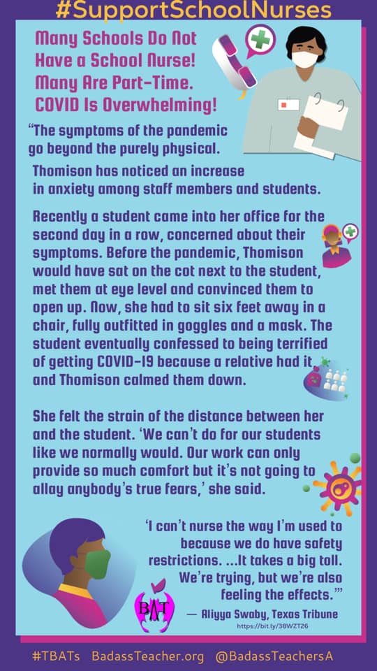 Many Schools Do Not Have a School Nurse! Many Are Part-Time. COVID Is Overwhelming! 
Symptoms of the pandemic go beyond the purely physical. #SupportSchoolNurses #TBATs <a href="/MontanaBATs/">Montana</a> <a href="/IdahoBATs/">IdahoBATs</a> <a href="/Nodakbats/">NoDakBats</a> <a href="/SoDakotaBATs/">SouthDakotaBATs</a> <a href="/NebraskaBATs/">NebraskaBATs</a> <a href="/kansasbats/">Kansas BATs</a>