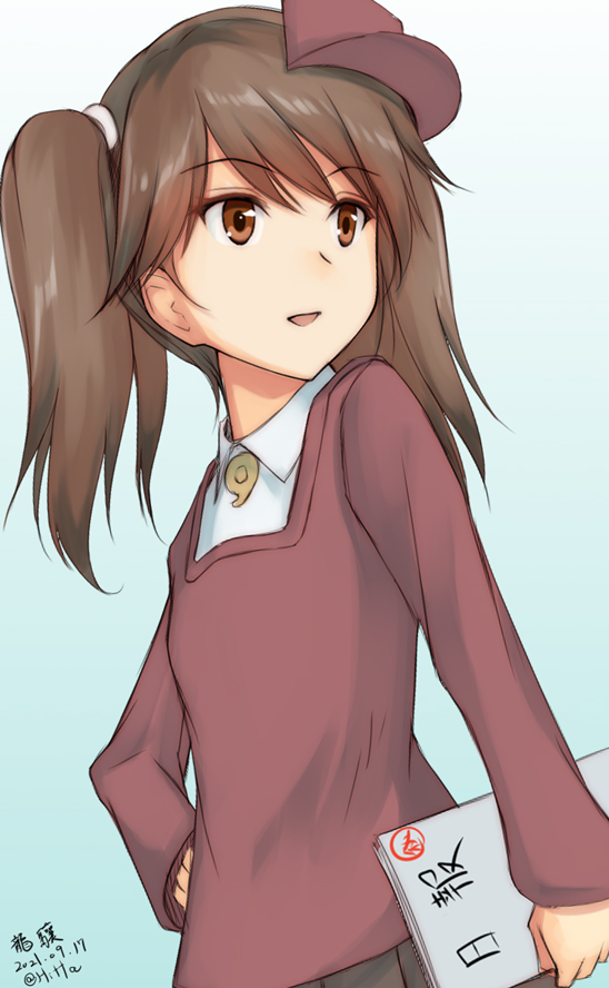 ryuujou (kancolle) 1girl solo brown hair twintails brown eyes visor cap magatama  illustration images