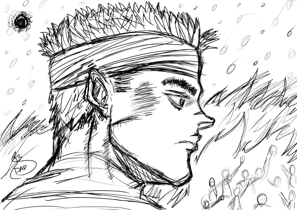 dapmanStudios's tweet photo. In Honor of #KentaroMiura and the release of #Berserk364 I decided to work on a piece that embodies the sadness I feel at the abrupt end of perhaps the greatest #manga ever created. 

An injured Gut stares into the distance while the silhouettes of the band of the Hawk (cont) https://t.co/9Xh4uVZ2FG