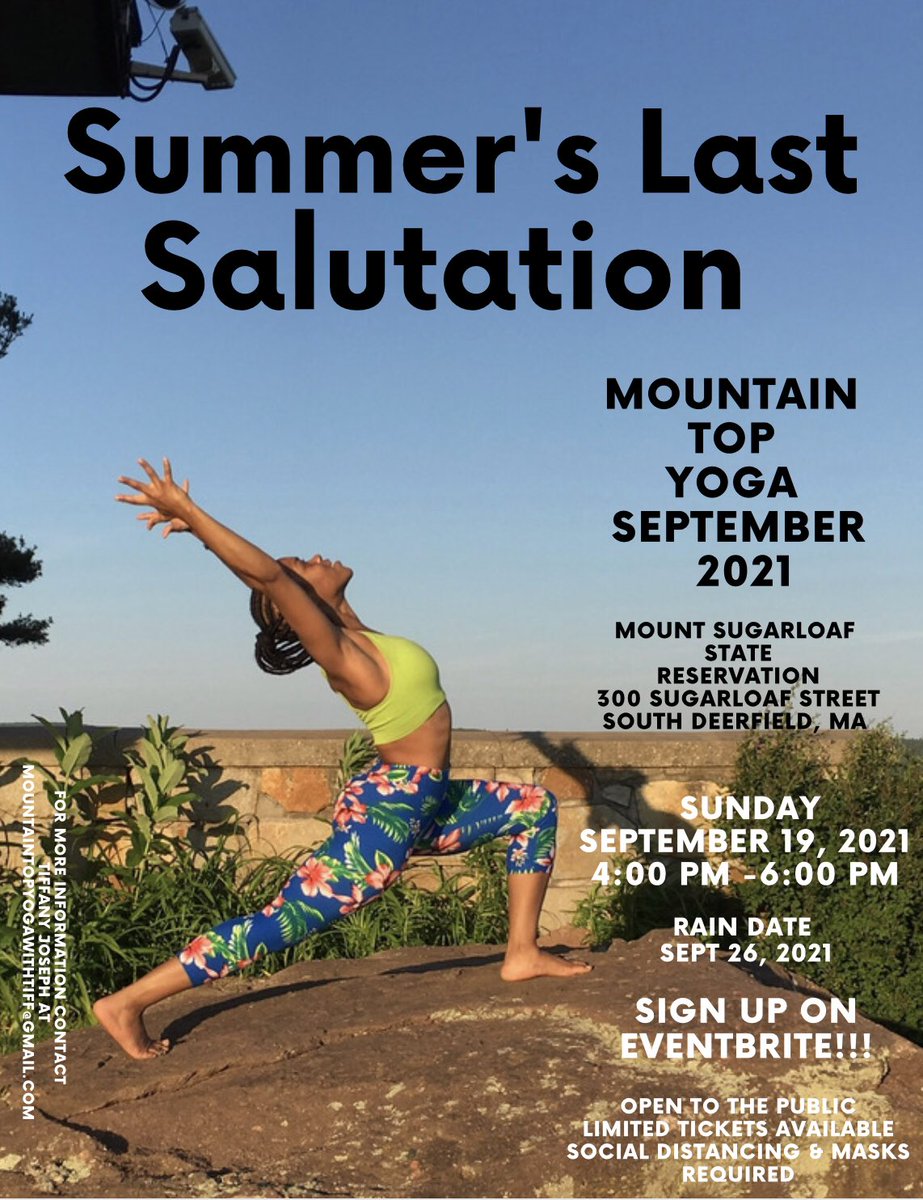 yoginidancer1's tweet photo. Second to last Mountain Top Yoga event of the year! 🤗 Sunday is supposed to be beautiful. ☀️ Join me on the mountain for sunset yoga and sun salutations!!! 🧘🏾‍♀️

Sign up on Eventbrite.#MountainTopYoga #SummersLastSalutation #HikingAndYoga #SunsetYoga #OutdoorYogaClass https://t.co/W5oGvaG3Jv