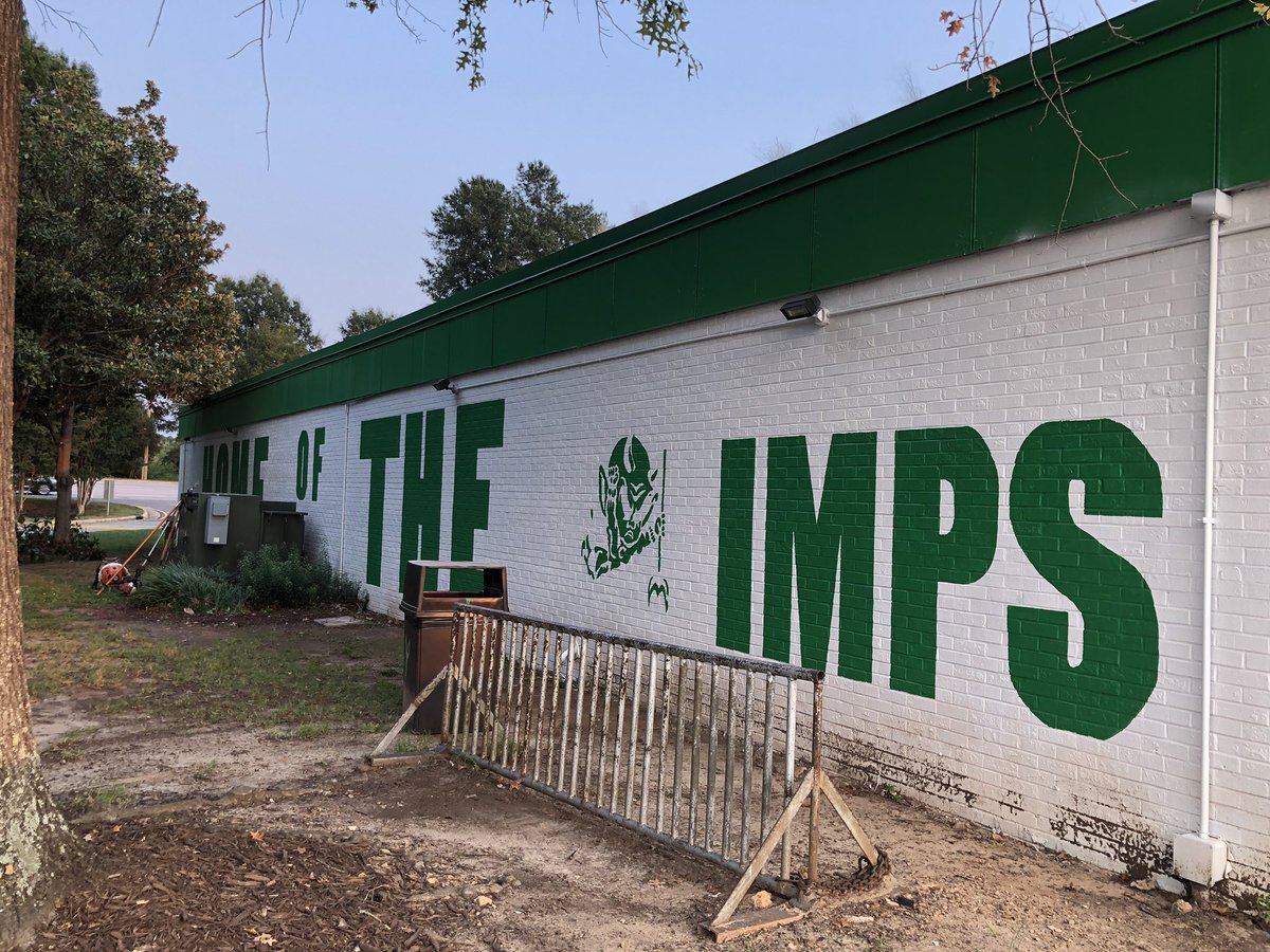Imp_Softball's tweet photo. What was conceptualized months ago with @CaryImpFootball got started last weekend… and what a long week it has been! 

Here’s to finally pulling the trigger on my part of the ‘Field-House Beautification Project’, just in time for the 🏈Conference Opener @IMPAthletics https://t.co/f1JjycugtJ