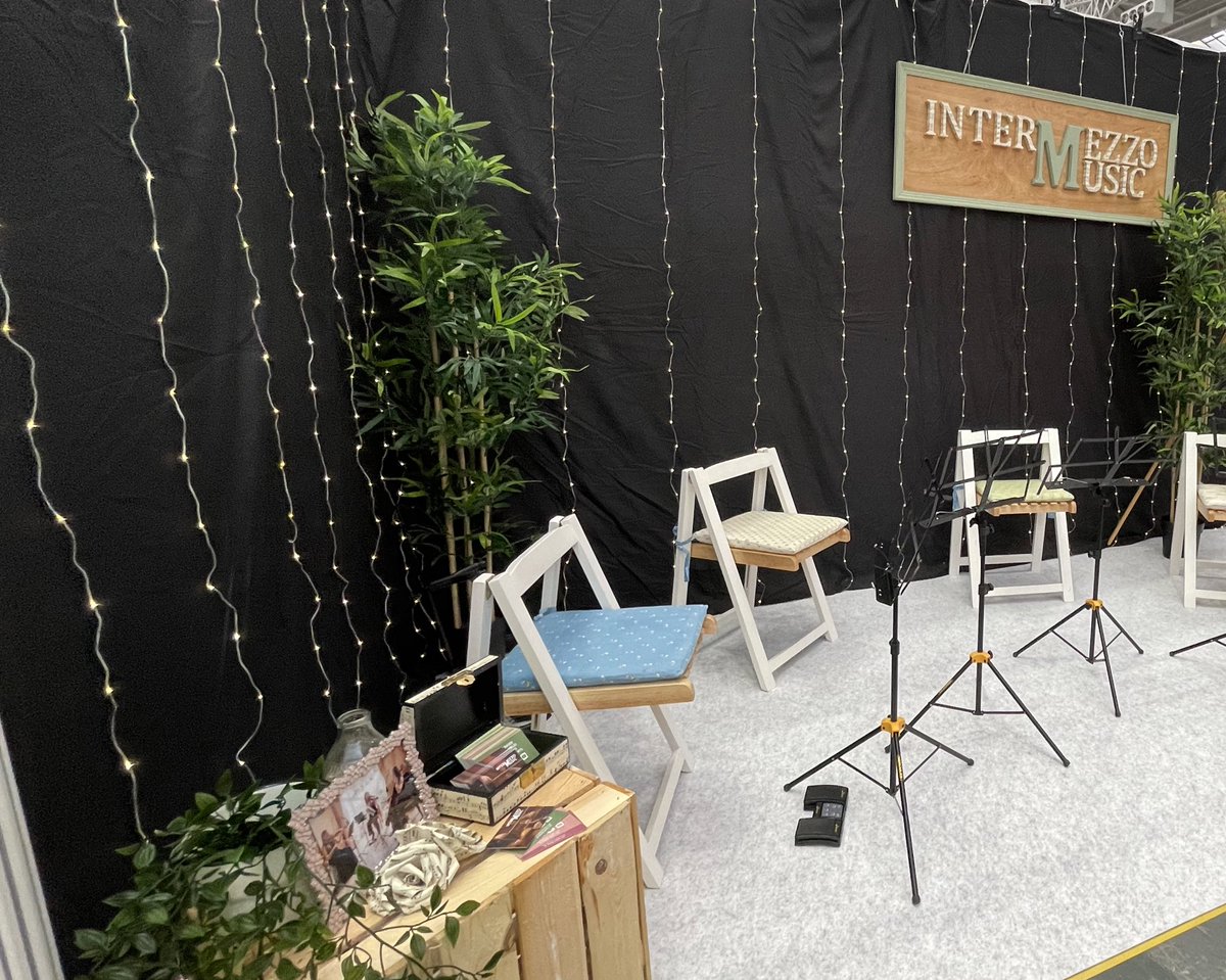 We’re set-up and buzzed to chat with couples tomorrow! Come request a song to hear for our String Quartet or Trio to play. We’re on F24! 🎻🎻🎻🎻 <a href="/nationalwedding/">The National Wedding Show</a> @olympia_london