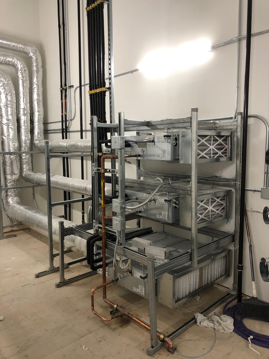 We are featuring one of our NorCal teams for their hard work installing stacked #fancoils in a #mechanicalroom. Not only was our team able to prefab the materials before lifting them into place, but their installation saved space. Great job team! #FieldFriday #Installation