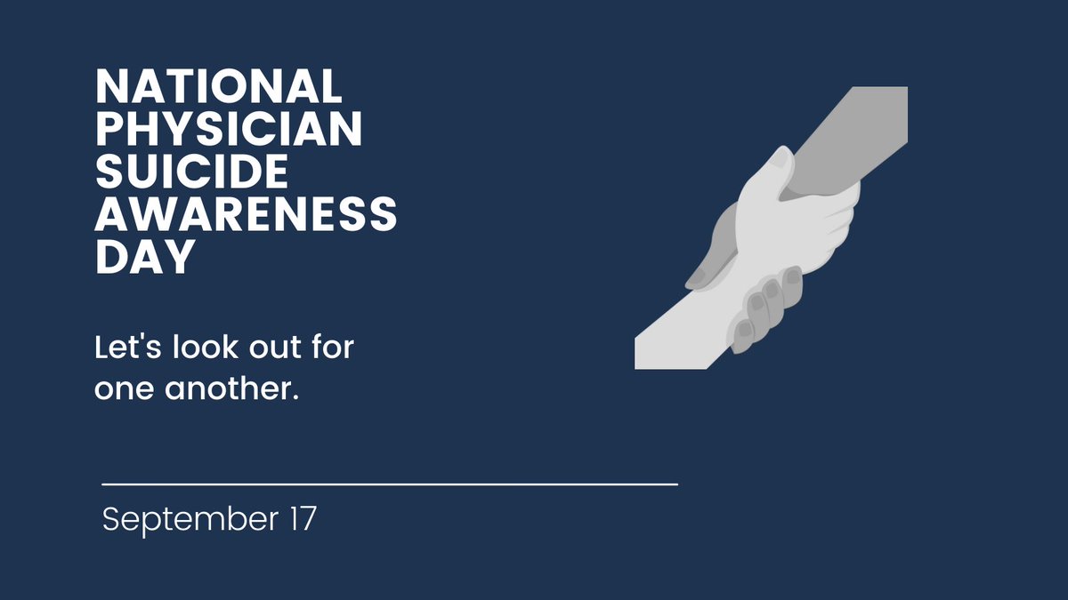 September 17 marks #NationalPhysicianSuicideAwarenessDay. Let us challenge each other to make changes to reach zero physician suicides. Life is precious and we are all here for each other. You are not alone. 

Resources: 

ama-assn.org/practice-manag… 

cmadocs.org/newsroom/news/…