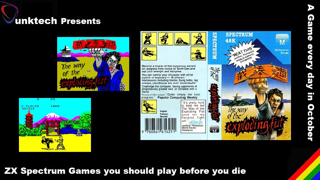 dunktech's tweet image. ZX Spectrum Games you should play before you die!
Day 18
Game: The Way of the Exploding Fist
Released: 1985
Publisher: Melbourne House
Awesome game  2 Players was great but hard on one keyboard.

#wayoftheexplodingfist #zxspectrum #sinclair #8bit #retrogaming #gamersunite #80s