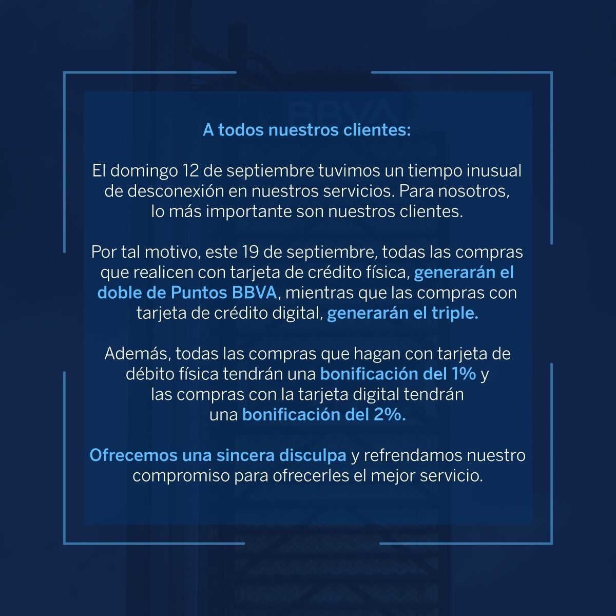 BBVA_Mex's tweet image. Sabemos que te hicimos pasar un mal domingo y queremos compensarte por ello. Consulta más información aquí. 👉🏼 bbva.info/3lysvom