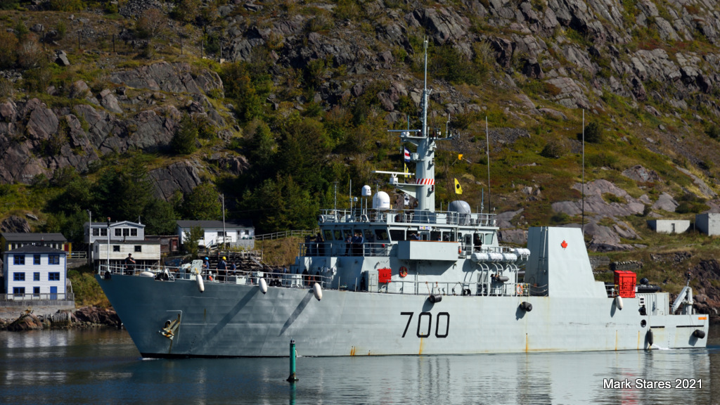 The Royal Canadian Navy Coastal Defence Vessel HMCS Kingston MM 700, passing the Battery whilst arriving in St. John's. #CUTLASSFURY21