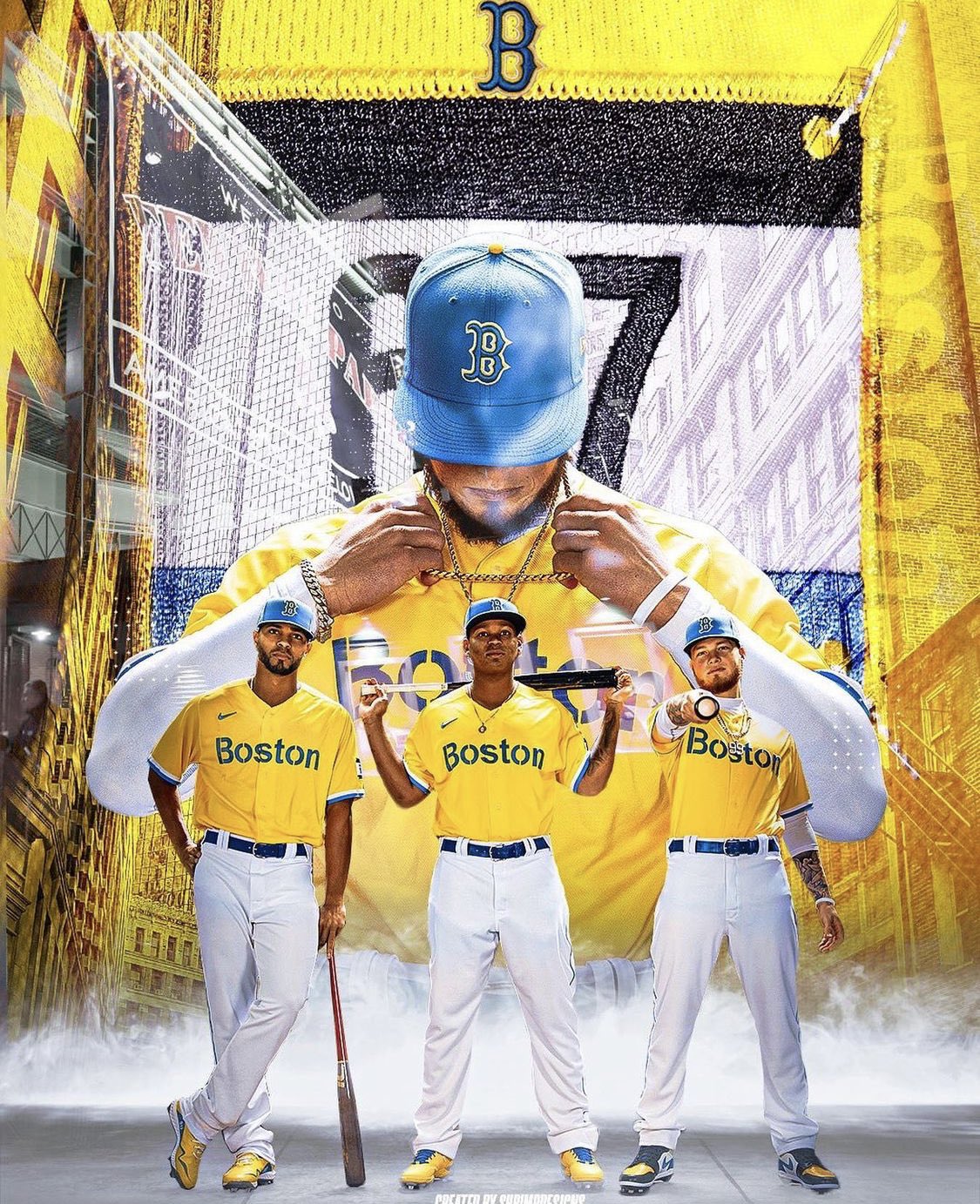 Boston Red Sox - City Connect uniforms with the wallpapers