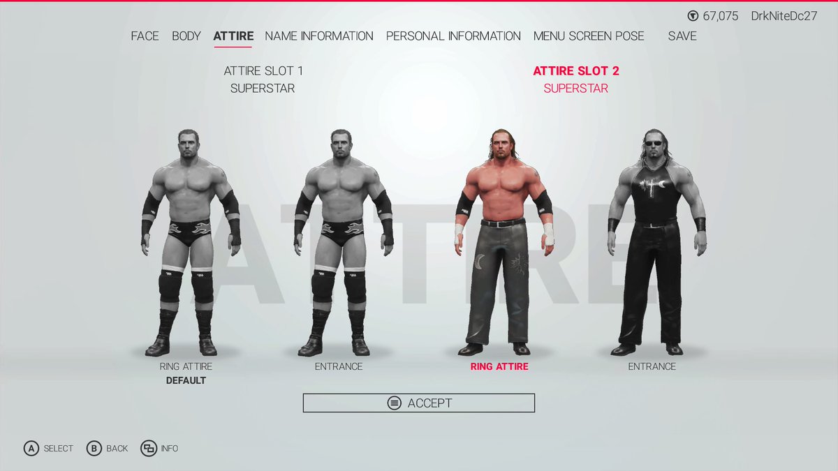 Dc27Joe's tweet image. Test up on Xbox CC. Moves by @BigRighteous . Last two attires by @DANIELakaDEE #wwe2k19 #XboxOne #ruthlessagression