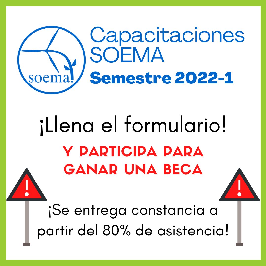 Unete al curso que dara la Sociedad de Energía y Medio Ambiente "Introducción a la sustentabilidad energetica".
Cuota de recuperación:$200
o mejor aun...
!!Llena el formulario y podrás tener la oportunidad de ganar una beca!
📅Inicio 25septiembre
Registro: sites.google.com/view/soema-fi/…