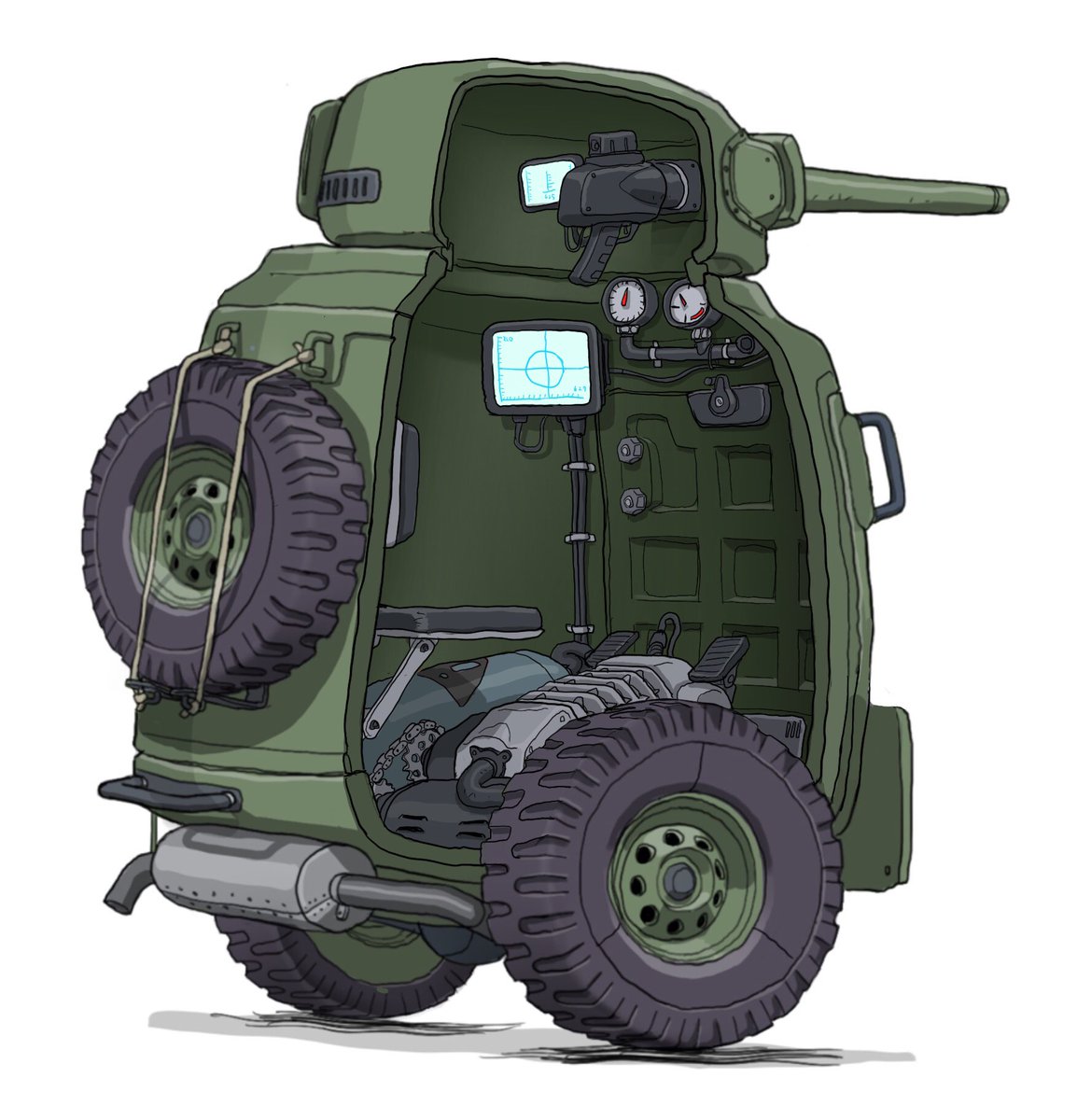 「#メカ #イラスト #illustration 
立ち乗り軽量戦車 」|がとりんぐ三等兵のイラスト