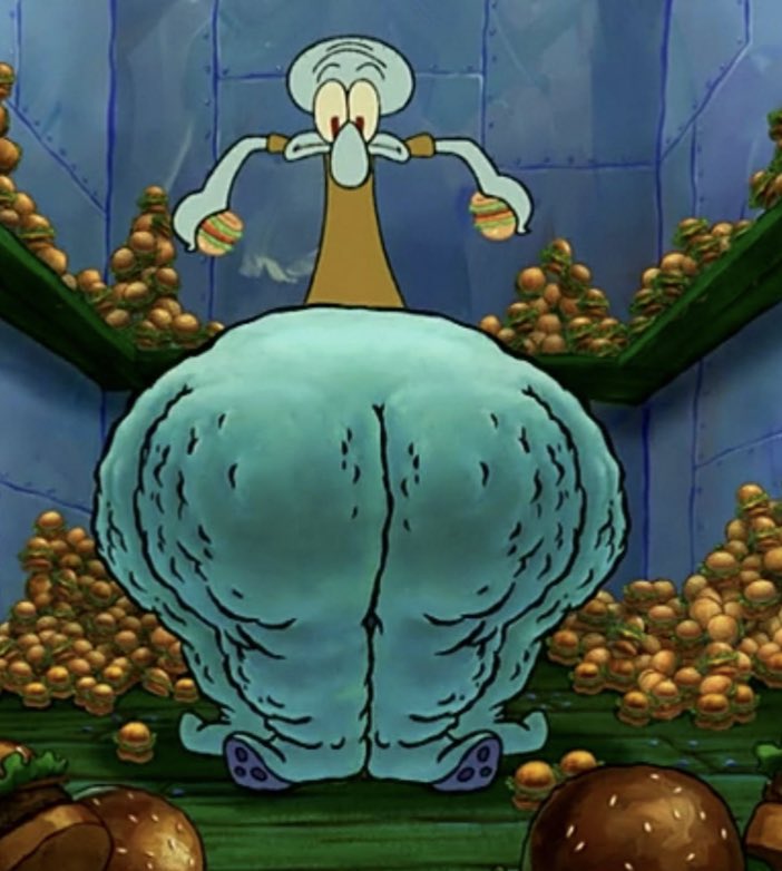 Gormaladon's tweet photo. For all the people that went to Doves Nest y’all ever realize that Ms Cal looked like Squid ward after he ate all them leaving patties https://t.co/YlTp6cPayj