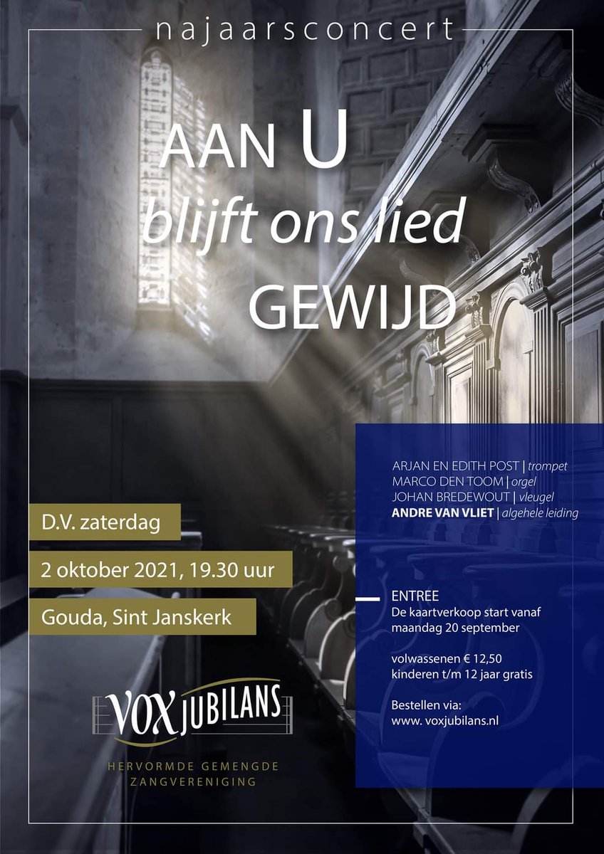 VoxJubilans's tweet photo. Het is allemaal leuk en aardig dat je thuis een livestream van een concert kan bekijken. Maar live aanwezig zijn is toch écht wel een andere ervaring!
Zaterdag 2 oktober kan het weer. 😇 We zien er naar uit je te ontmoeten. Kaarten vanaf a.s. maandag via de website te bestellen. https://t.co/NSVcFrXYla
