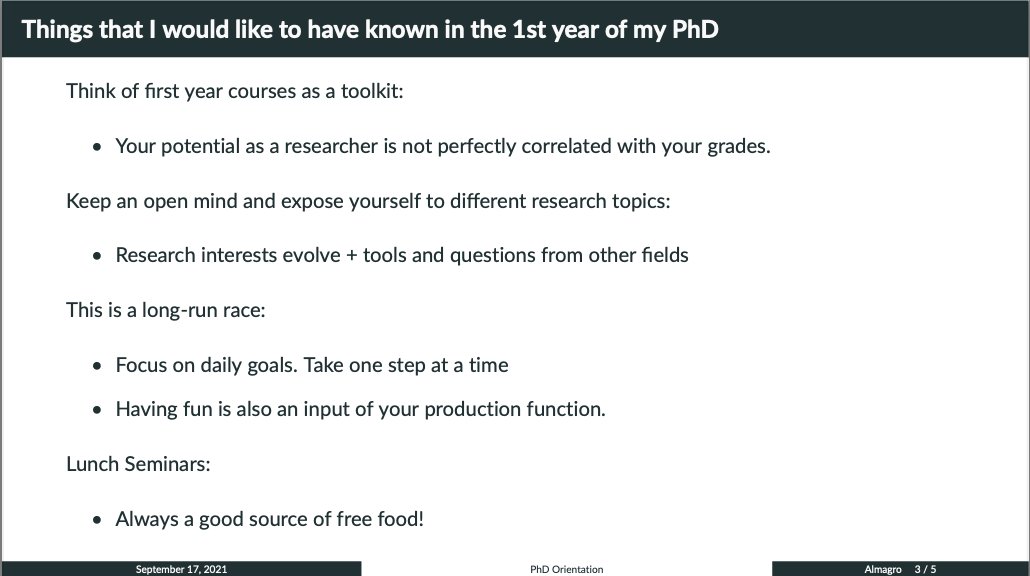 Milena Almagro (@milenaalmagro) on Twitter photo Some thoughts that I shared during the PhD orientation of <a href="/ChicagoBooth/">Chicago Booth</a>'s new cohort of grad students.
(Much of the credit should go to <a href="/OliviaBordeu/">Olivia Bordeu</a>. The free food one is my own harvest though 😜) Some thoughts that I shared during the PhD orientation of <a href="/ChicagoBooth/">Chicago Booth</a>'s new cohort of grad students.
(Much of the credit should go to <a href="/OliviaBordeu/">Olivia Bordeu</a>. The free food one is my own harvest though 😜)