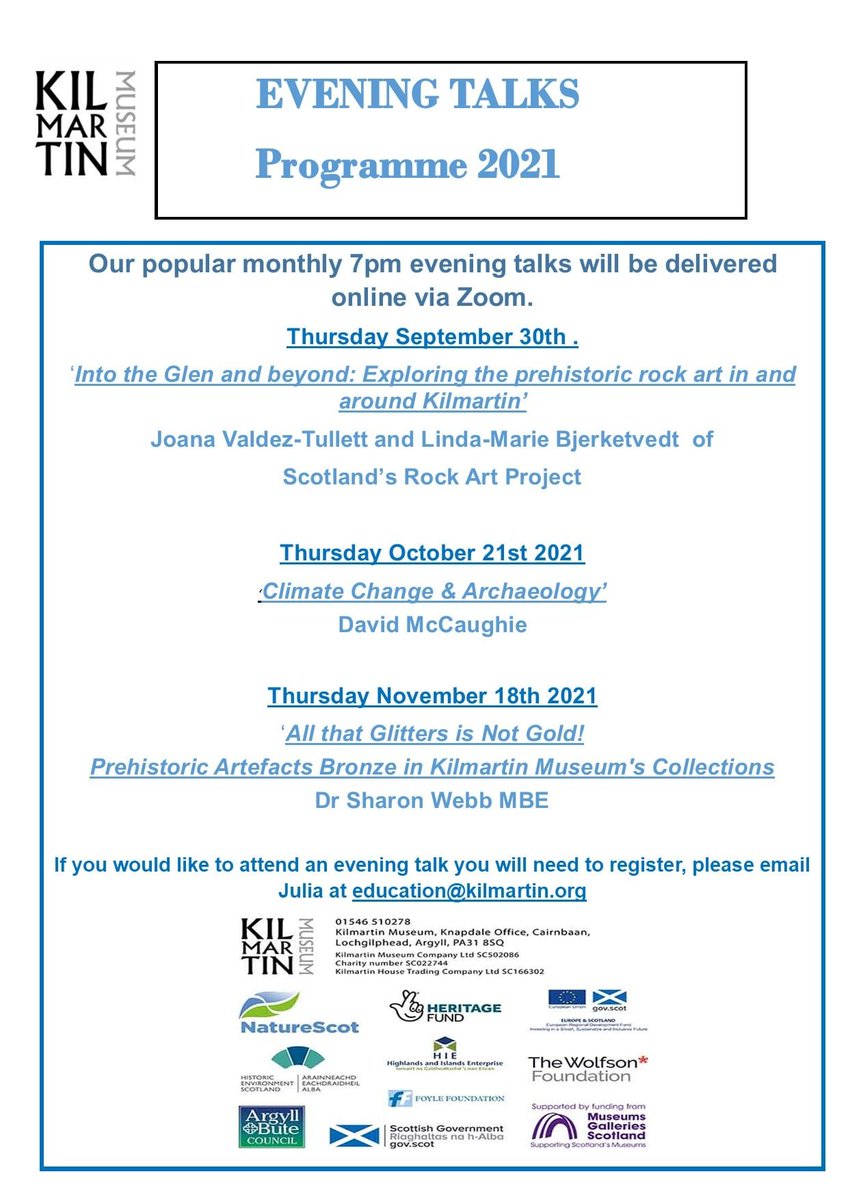 💬EVENING TALKS 2021💬

📅Get these in your calendar!

We're looking forward to hearing from <a href="/JoanaValdez/">Dr Joana Valdez-Tullett</a>, @archaeolinda of <a href="/scottishrockart/">Scotland's Rock Art</a>; <a href="/DavidMcCaughie/">Dr David McCaughie</a> of <a href="/StirUni/">University of Stirling</a> and our very own Sharon Webb MBE!

Just email education@kilmartin.org to book your spot!

#KilmartinMuseum
