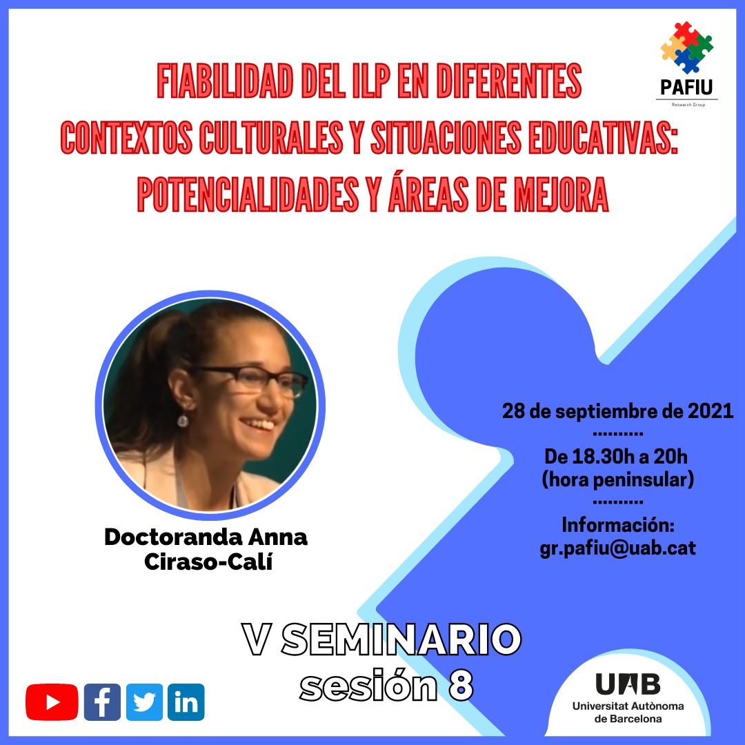 PAFIU_UAB's tweet image. Sigue el seminario PAFIU con una discusión sobre #fiabilidad del ILP en diferentes contextos culturales y educativos. 🙌
⁉️ Seguimos? Adaptamos? Replanteamos?
🗓️28/09/21
⏰18:30
📡t.ly/PG9G
#openseminar #learningpatterns #highereducation
