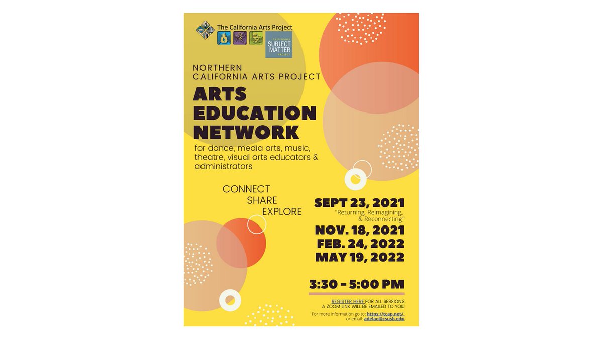 Northern California Arts Project - Arts Education Network. No cost to attend. A Zoom link will be emailed following registration. Registration Link: forms.gle/dx6DeZNxvDADh3…