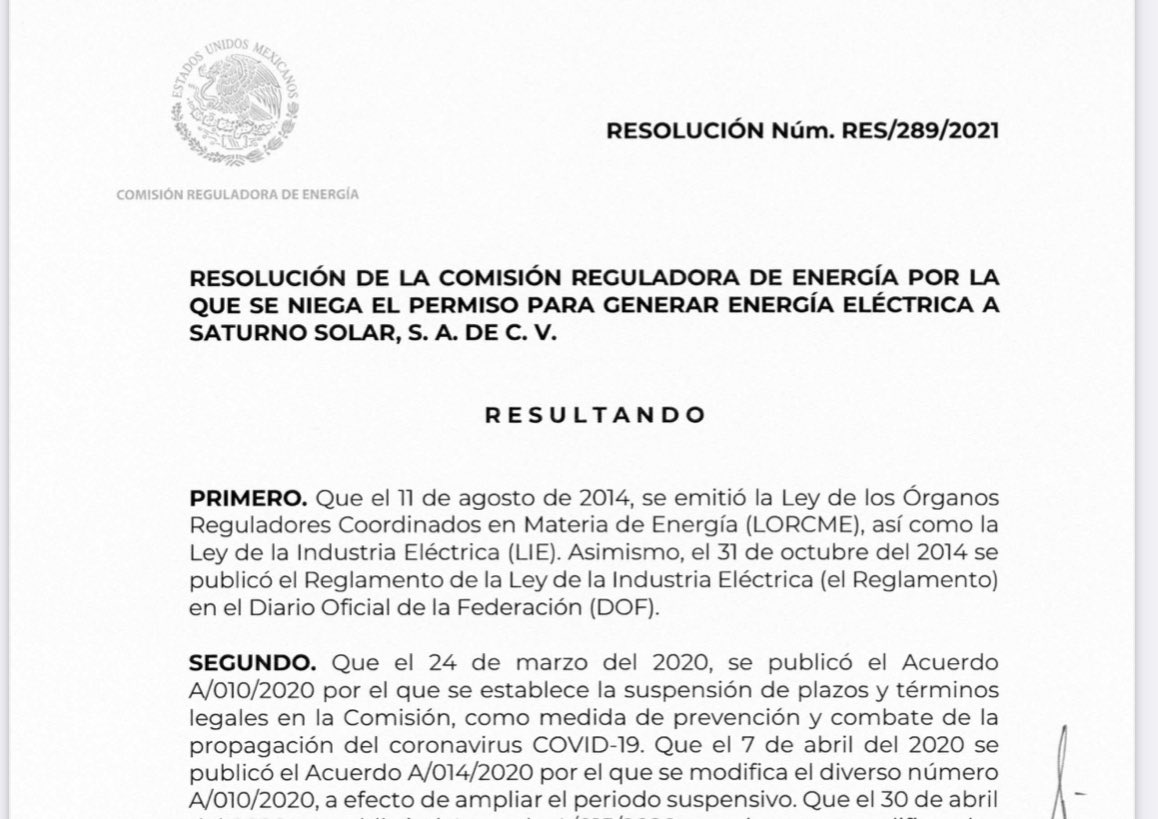 Amigos.

La gente de <a href="/CRE_Mexico/">CRE México</a> esta metiendo a Mexico en un problema y ellos están acumulando actos para ser demandados por privados, todo por querer obligarnos a consumirle a <a href="/CFEmx/">CFEmx</a> energía cara y sucia.
Esta vez fue un permiso de generación solar en Hidalgo.
Les cuento en 🧵