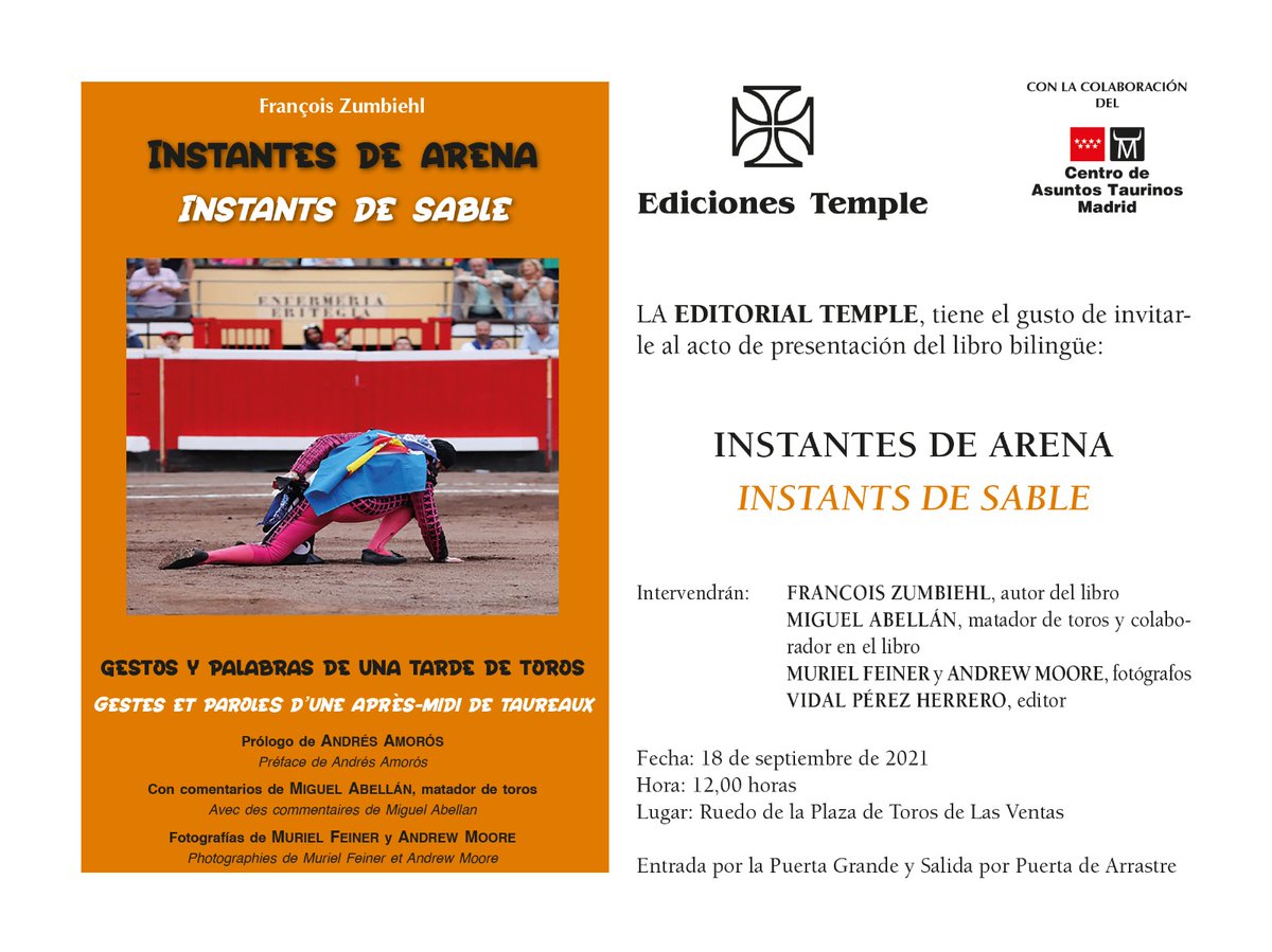 Mañana 18/09 sera el acto de presentación del nuevo libro de François Zumbiehl,en el ruedo de Las Ventas a las 12horas. El libro incluye comentarios de Miguel Abellán, y unas 40 fotos de nuestro socio <a href="/andrewmoore100/">Andrew Moore</a>
Un ejemplar de colección para vuestras bibliotecas
Enhorabuena!