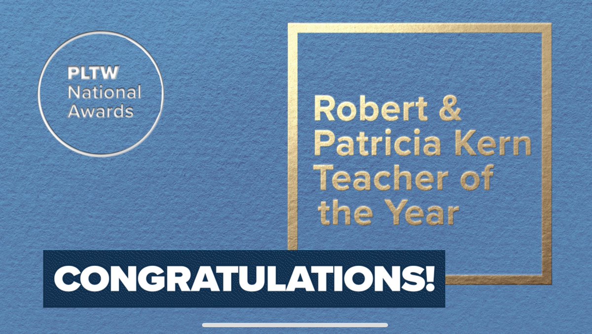 I’m incredibly honored to have earned the 2021-22 Robert and Patricia Kern Teacher of the Year award from <a href="/PLTWorg/">Project Lead The Way</a>! This means SO much because it’s about working for the students. Visit bit.ly/2XxIxGS to learn more about this award &amp; my fellow national award winners.💙💛